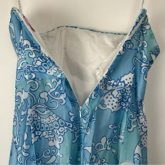 Lily Pulitzer Angelette Dress Size 0 Strapless Blue White Silk Butterfly Floral‎ - Picture 6 of 8